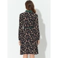 thumbnail image 4 of INSPIRE CHIC Vestido hasta la rodilla de manga larga con cinturón y cuello en contraste floral para mujer Negro XL, 4 of 4