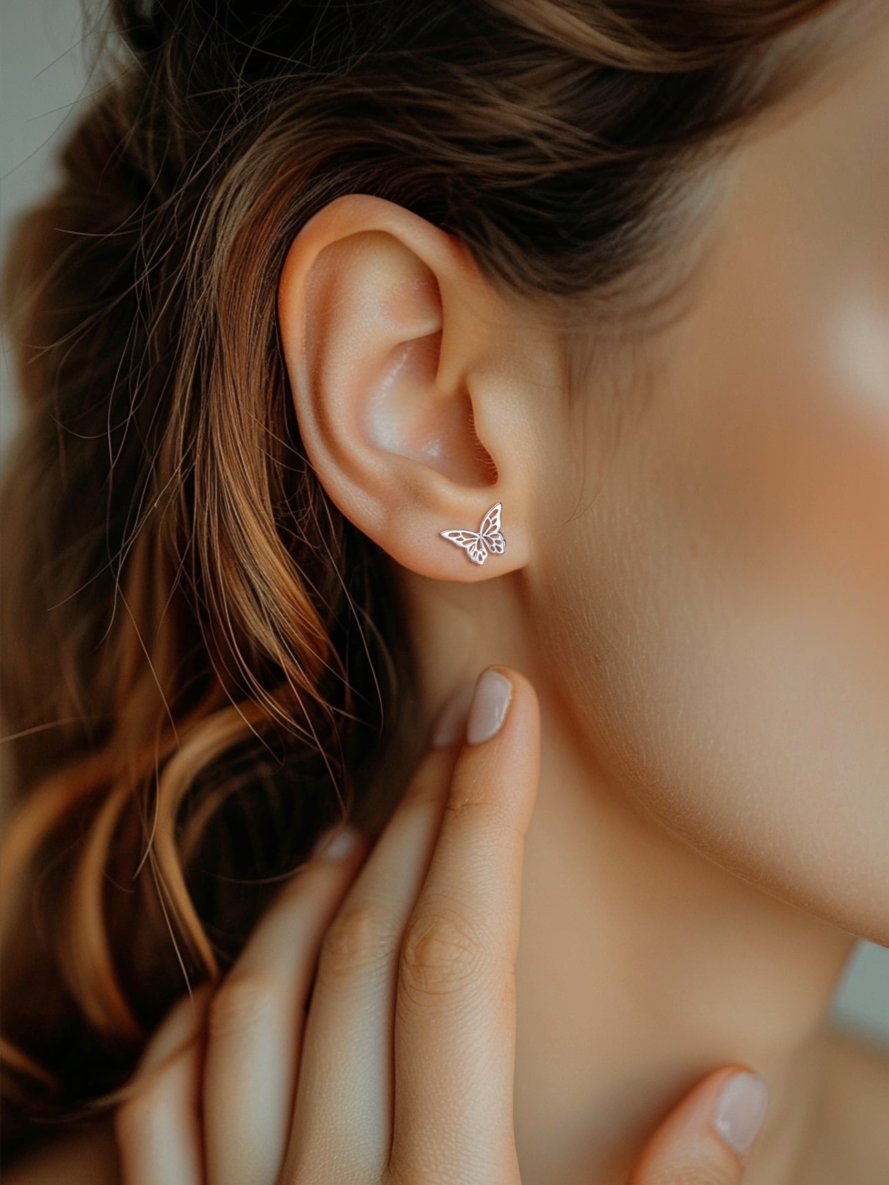 Suplight 925 Sterling Silver Hollowed Out Butterfly Stud Earrings, Dainty Butterfly Earrings for Women