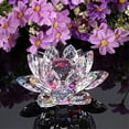 thumbnail image 3 of E Estatuilla de flor de loto de cristal Decoración de boda de San Valentín Colección de artesanía de vidrio Mesa de pisapapeles o, 3 of 5