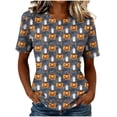 thumbnail image 2 of Women's Halloween Graphic T Shirts Cute Ghost and Pumpkin Pattern Print Short Sleeve Crewneck Casual Fall Tops Lightweight Comfortable Holiday Tees, 2 of 8