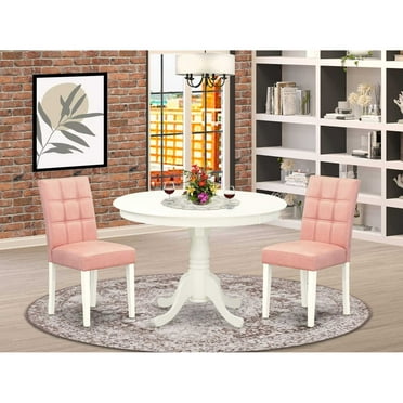 East West Furniture 3-Piece Dining Table Set in Linen White/Beige Red