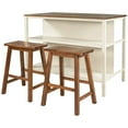 thumbnail image 5 of Solid Wood Rustic 3-Piece 45" Stationary Kitchen Island Set with 2 Dining Stools, Rubber Wood Butcher Block Dining Table Set, Prep Table Set with 2 Open Shelves for Small Places, Walnut+Cream White, 5 of 7