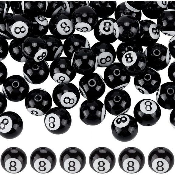 60pcs Black Ball Beads Pool Beads 16mm Number 8 Words Large Acrylic Round Sport Bulk Loose Bubblegum Table Pool Ball Beads for Jewelry Making Bracelet Necklace Earrings Keychain DIY Crafts