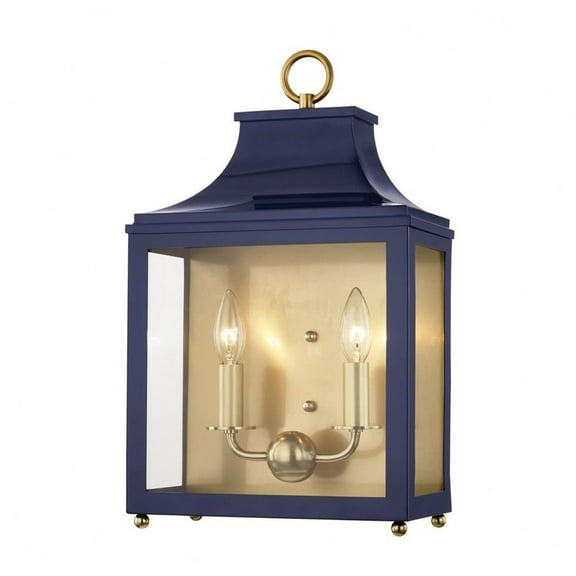 2 Light Contemporary Wall Sconce with Clear Glass-18.5 inches H By 11.5 inches W-Aged Brass Finish-Navy Shade Color Bailey Street Home 735-Bel-2941821