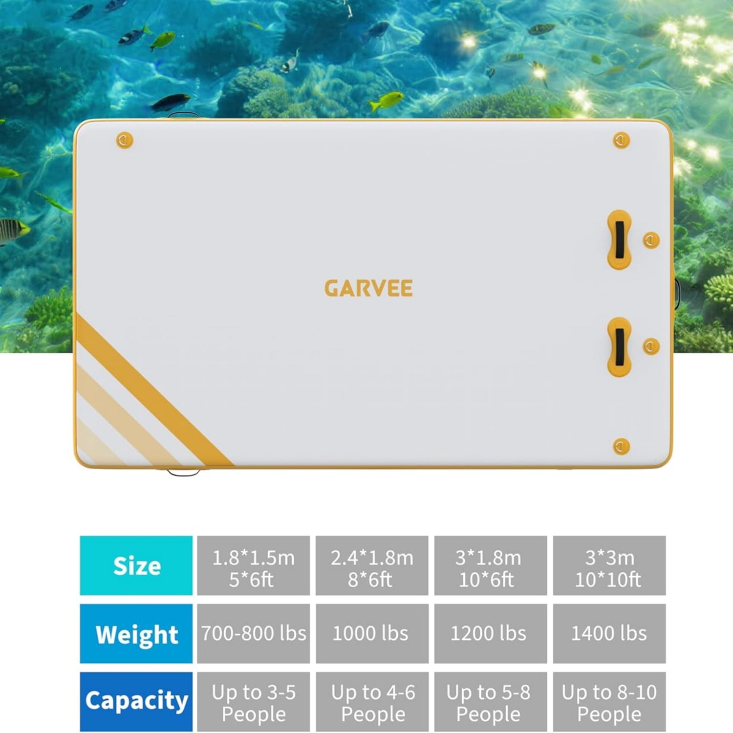 Garvee Inflatable Floating Dock 6 ft x 5 ft, 5.9" Thickness None-Slip PVC Surface, Yellow & White
