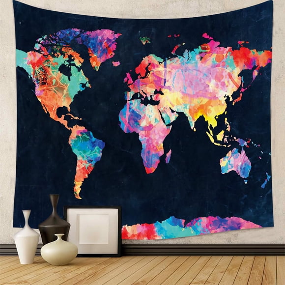 Tapiz de Pared con Mapa Mundial Abstracto y Colorido