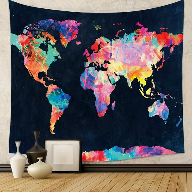 Tapiz de Pared con Mapa Mundial Abstracto y Colorido