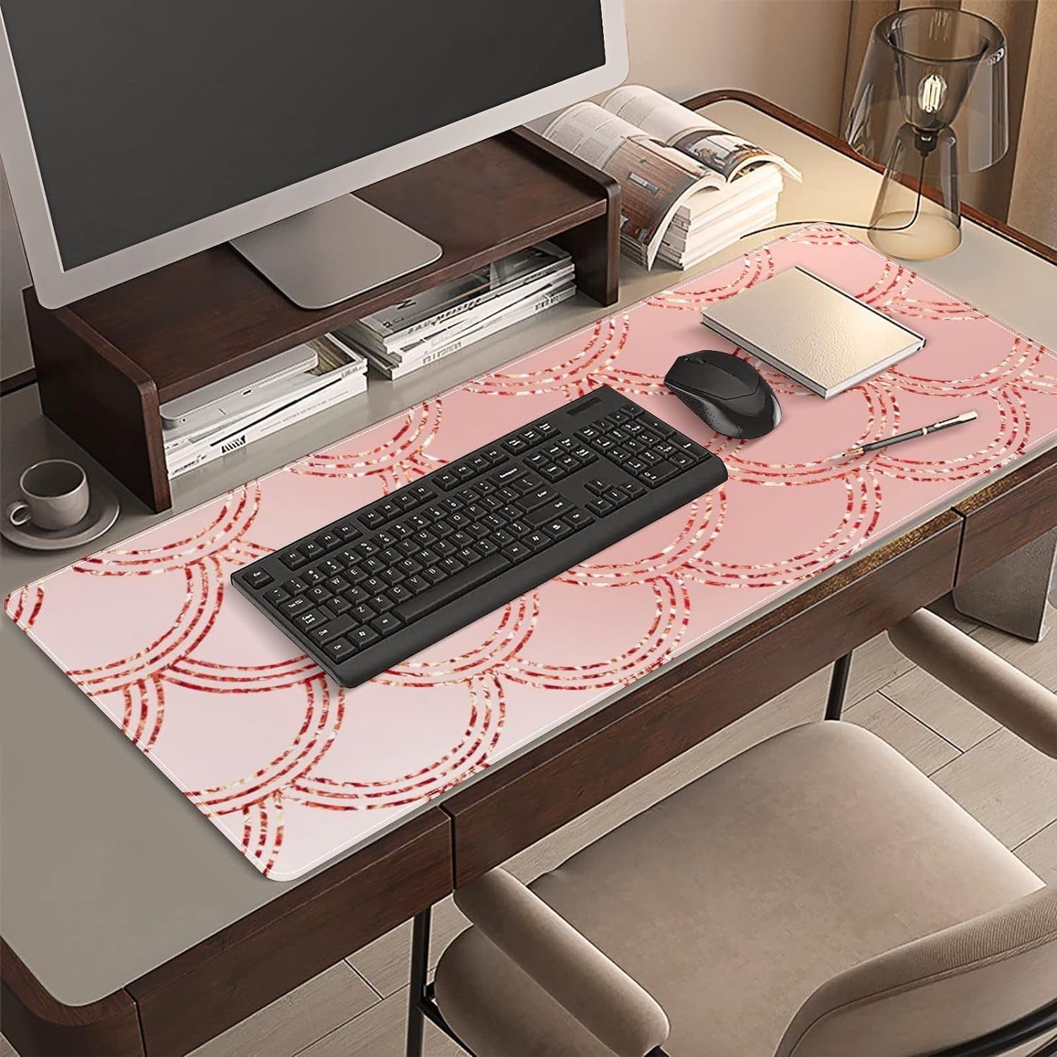 Rose Gold Glitter Desk Mat, Desk Accessory, Cute Workspace, Trendy Workspace, Trendy, 35.4x15.7in Large Gaming Mouse Pad, Cute Desk Topper, Pretty Desk Pad