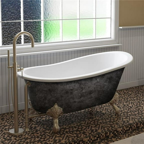 Cambridge Plumbing ST61-NH-BN-SP 61 x 30 in. Scorched Platinum Cast Iron Slipper Bathtub with No Faucet Holes & Brushed Nickel Feet