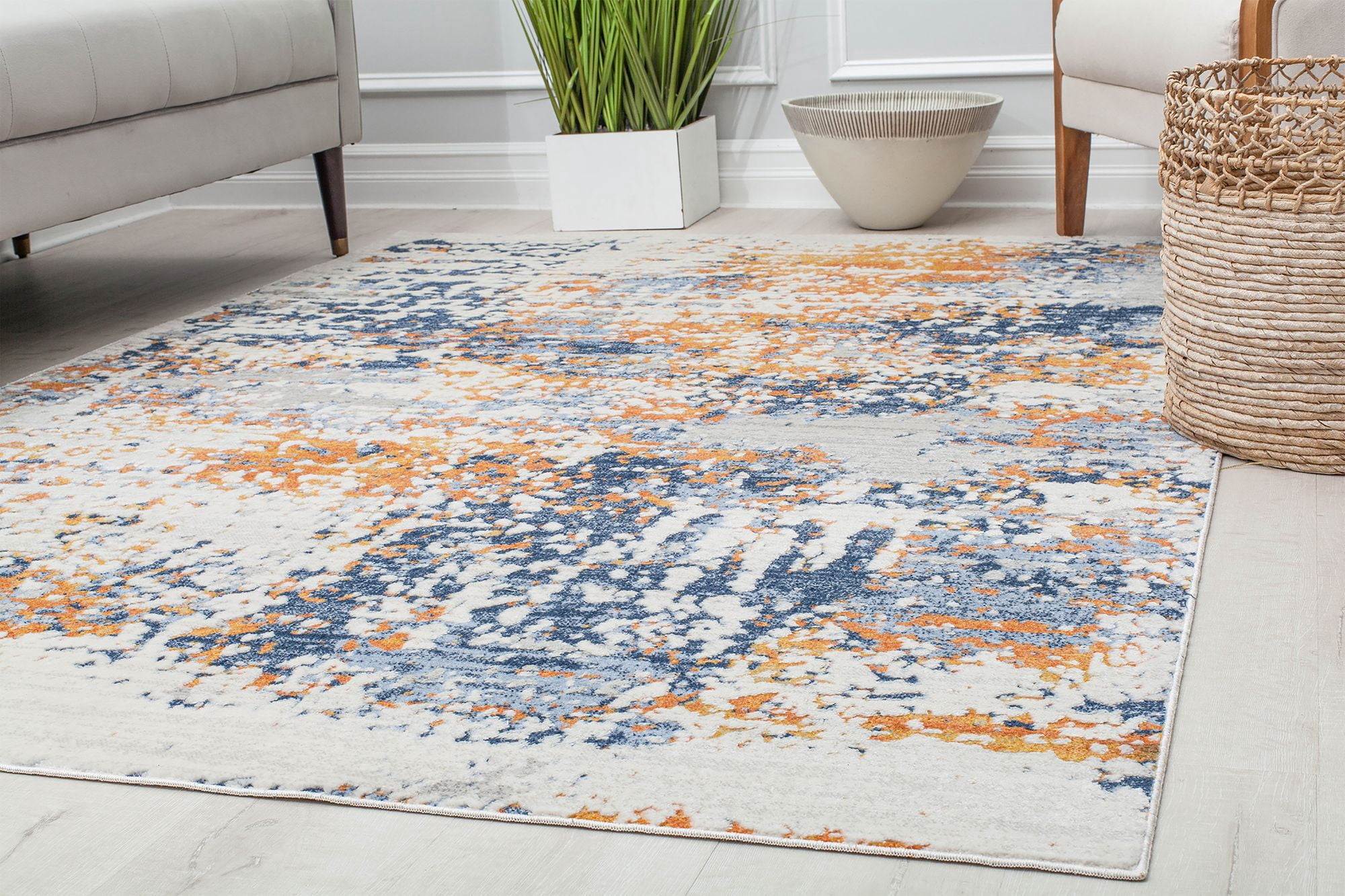 Rugs America Preston PS50A Sapphire Gold Splatter Transitional Vintage Blue Area Rug, 2'6" x 8'