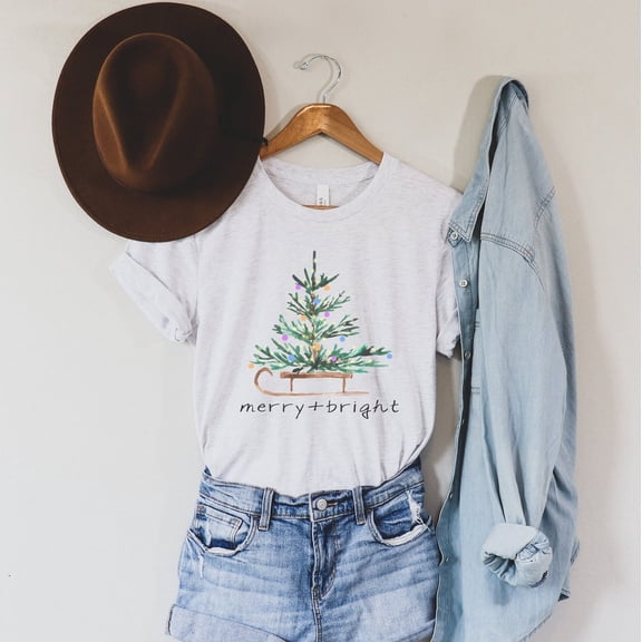 Shirts for Women, Merry and Bright Shirt, TShirt, Tree Shirt, Tees, Shirts All Size S-5Xl