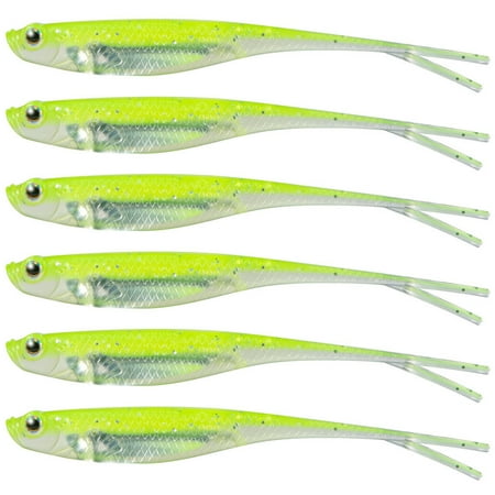 Dr.Fish 5pcs Fishing Soft Lures Plastic Fork Tail Bait Tackle 4-3/4 Chartreuse Swimbait Soft Plastic Minnow Baits for Bass Crappie