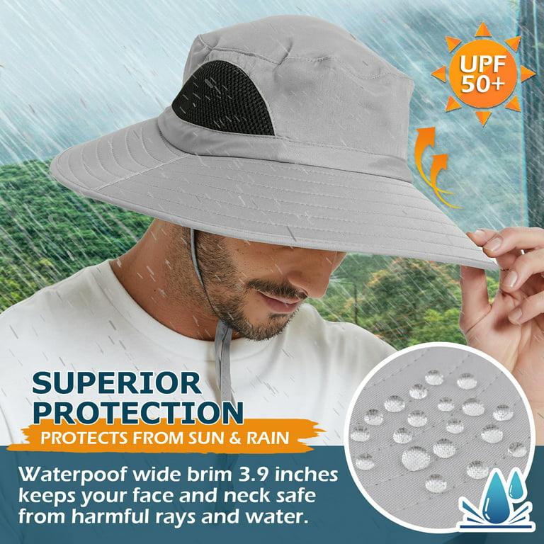 Men Waterproof Wide Brim Sun Hat UV Protection Bucket Cap Hiking Fishing  Safari