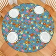 thumbnail image 2 of Round Fitted Tablecloth with Elastic Edges Fits 45"-52" Round Tables Pioneer Colorful Floral Waterproof Table Cover Washable Indoor and Outdoor for Party Kitchen Dinner Banquet Patio Picnic, 2 of 7