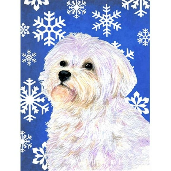 28 x 40 In. Maltese Winter Snowflakes Holiday Flag Canvas, House Size