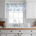 thumbnail image 3 of Navy Blue Flowers Valance Curtains for Kitchen/Living Room/Bathroom/Bedroom Window, Rod Pocket Small Topper Half Short Window Curtains Voile Sheer Scarf, Watercolor Summer Botanical Floral 60"x18", 3 of 8