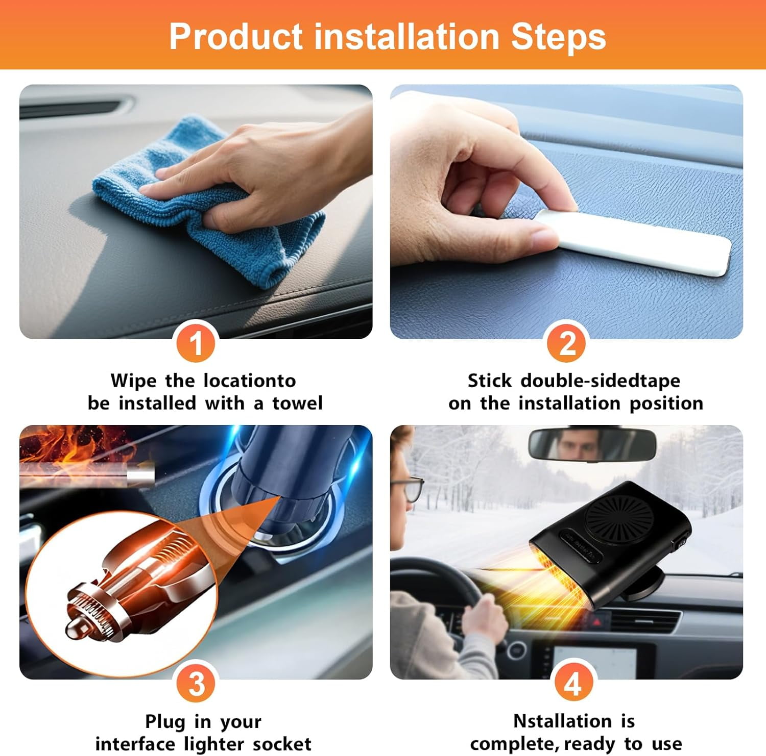 Car Heater Portable 12V 200W Car Heaters for Vehicle,2-in-1 Heating & Cooling Fan,Plug in Car Heater for Cigarette Lighter,360° Rotatable Defogger for Car Windshield for Car,RV,SUV