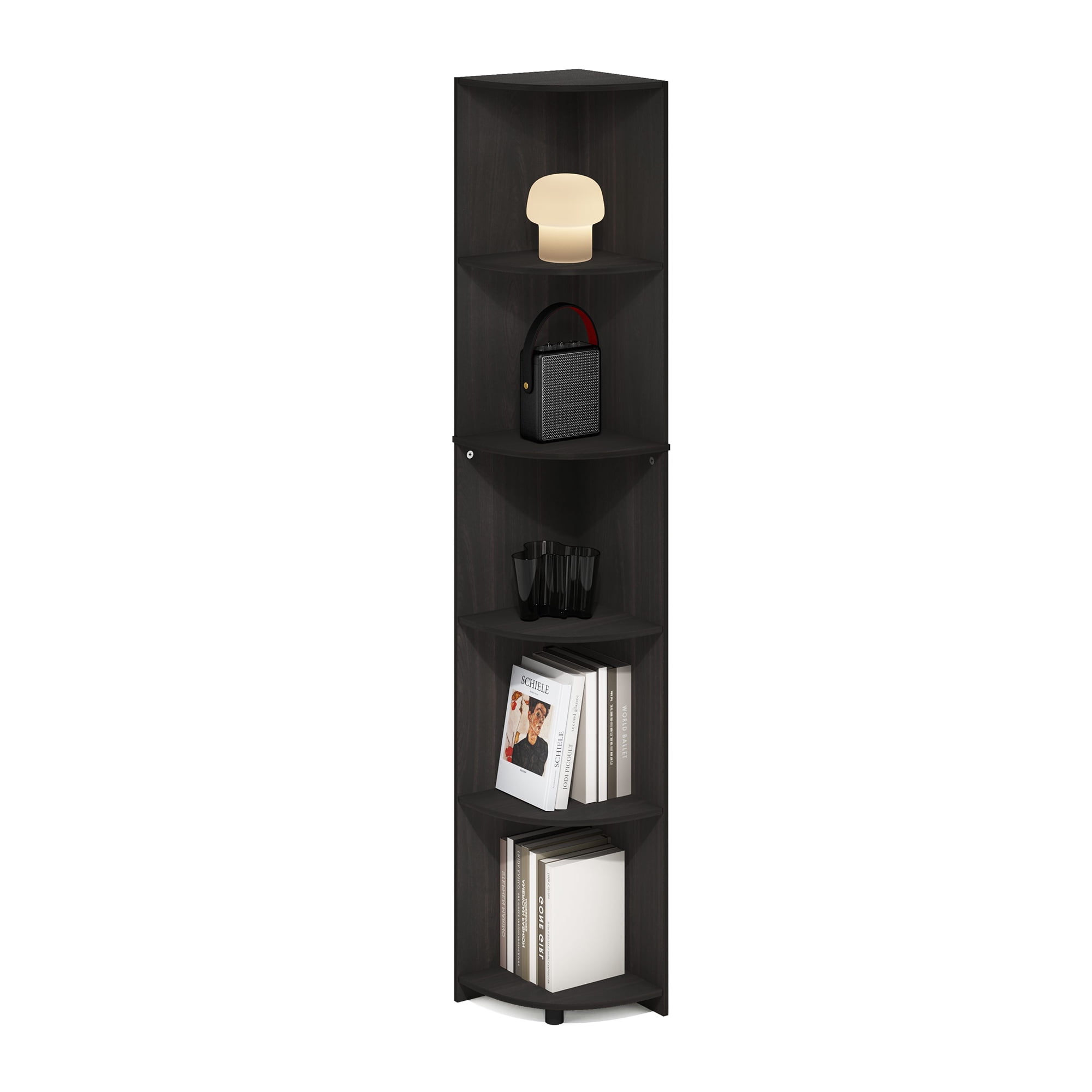 Furinno ECON 5-Tier Corner Shelf Bookcase in Bookshelf in Espresso