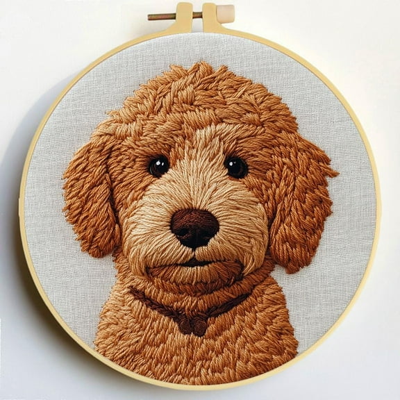 Punch Needle Kits Golden Doodle Dog Embroidery Starter Set with Hoop Easy for Beginners DIY Stress Relief Handmade Craft Hobby and Home Decor 20x20cm-2