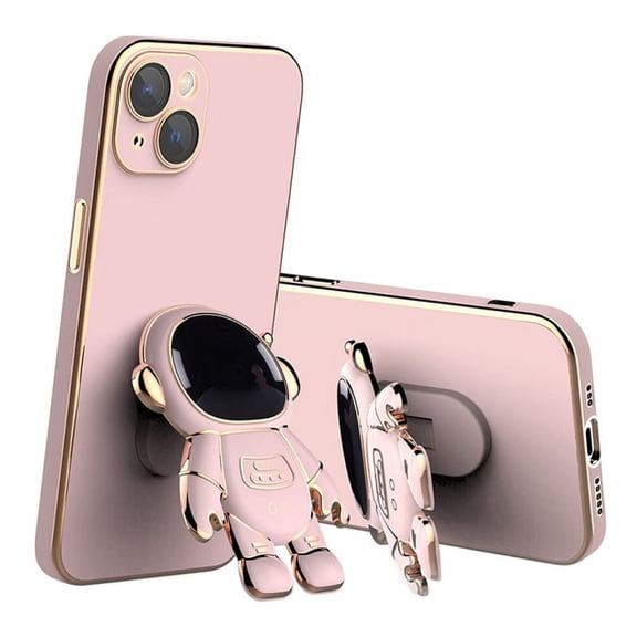 For iPhone 14 Pro Max/Pro/14 Case with Stand - Cute Astronaut Shape Stand - with Lens Film (Pink)
