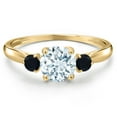 thumbnail image 3 of Gem Stone King 10K Yellow Gold Sky Blue Aquamarine and Black Onyx 3-Stone Ring for Women | 0.95 Cttw | Round 6MM | Gemstone March Birthstone | Size 7, 3 of 6