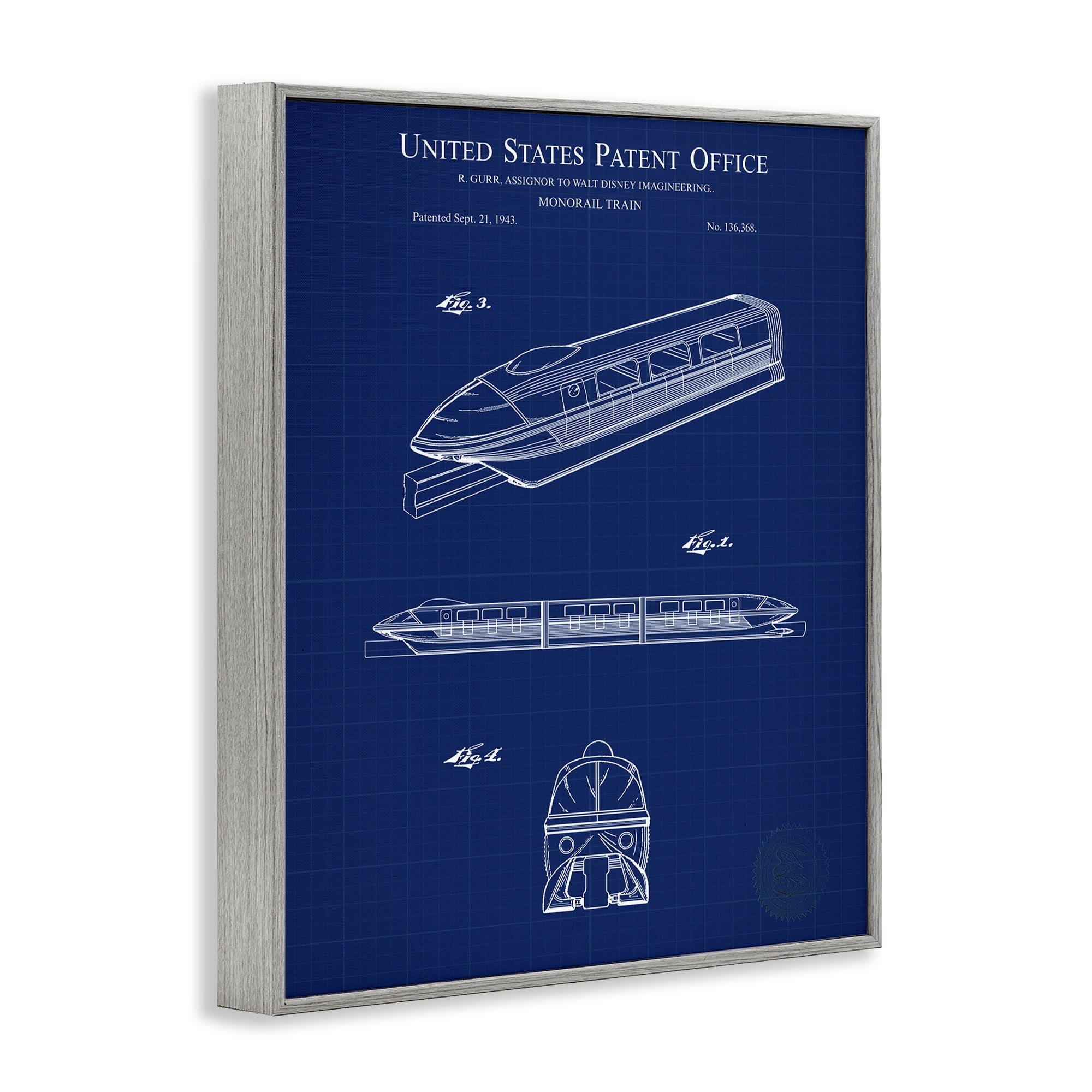 Stupell Industries Monorail Train Blueprint Transportation Painting Gray Framed Art Print Wall Art, 24 x 30