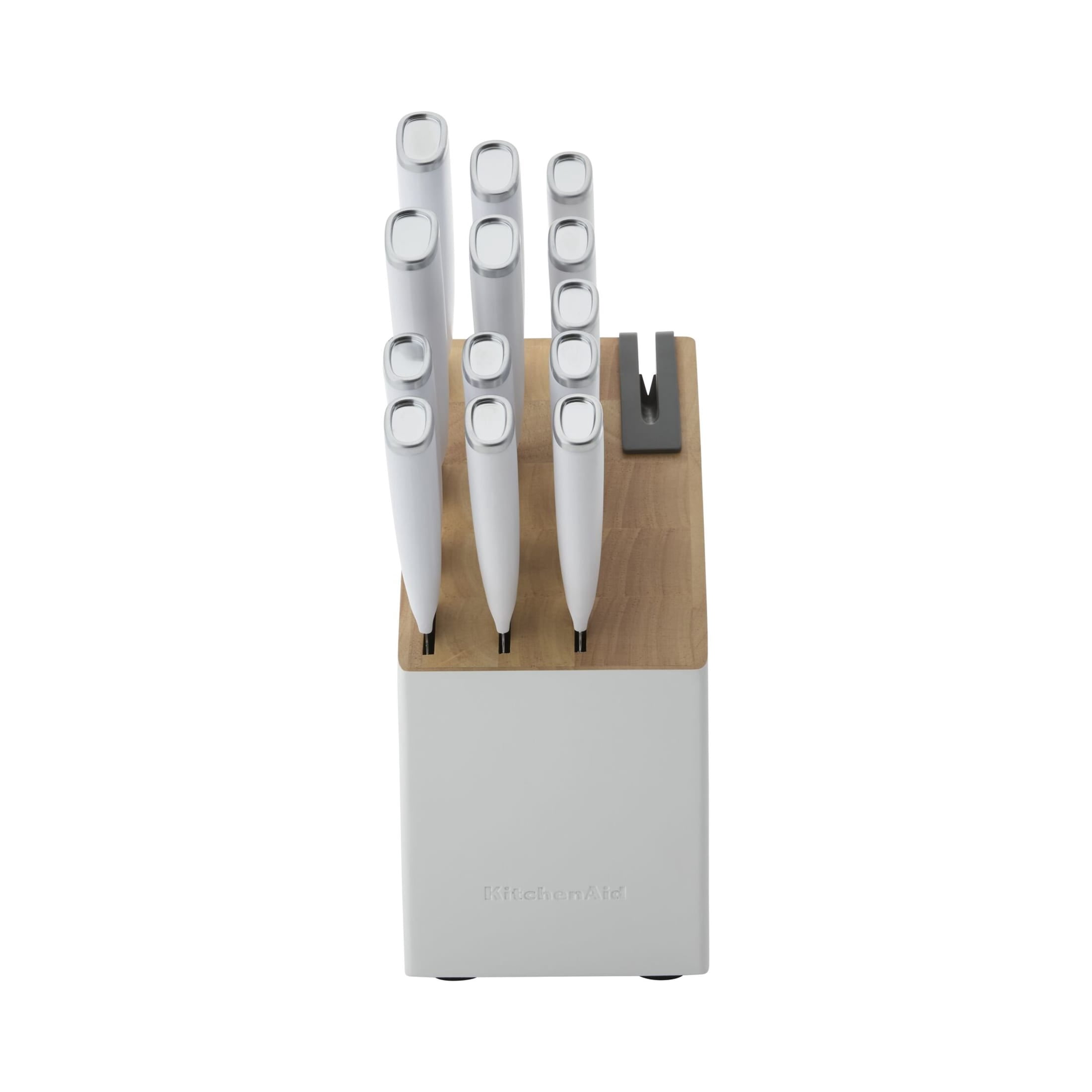 KitchenAid 14-Piece Slim Knife Block Set with Sharpener, High-Carbon Stainless Steel, White