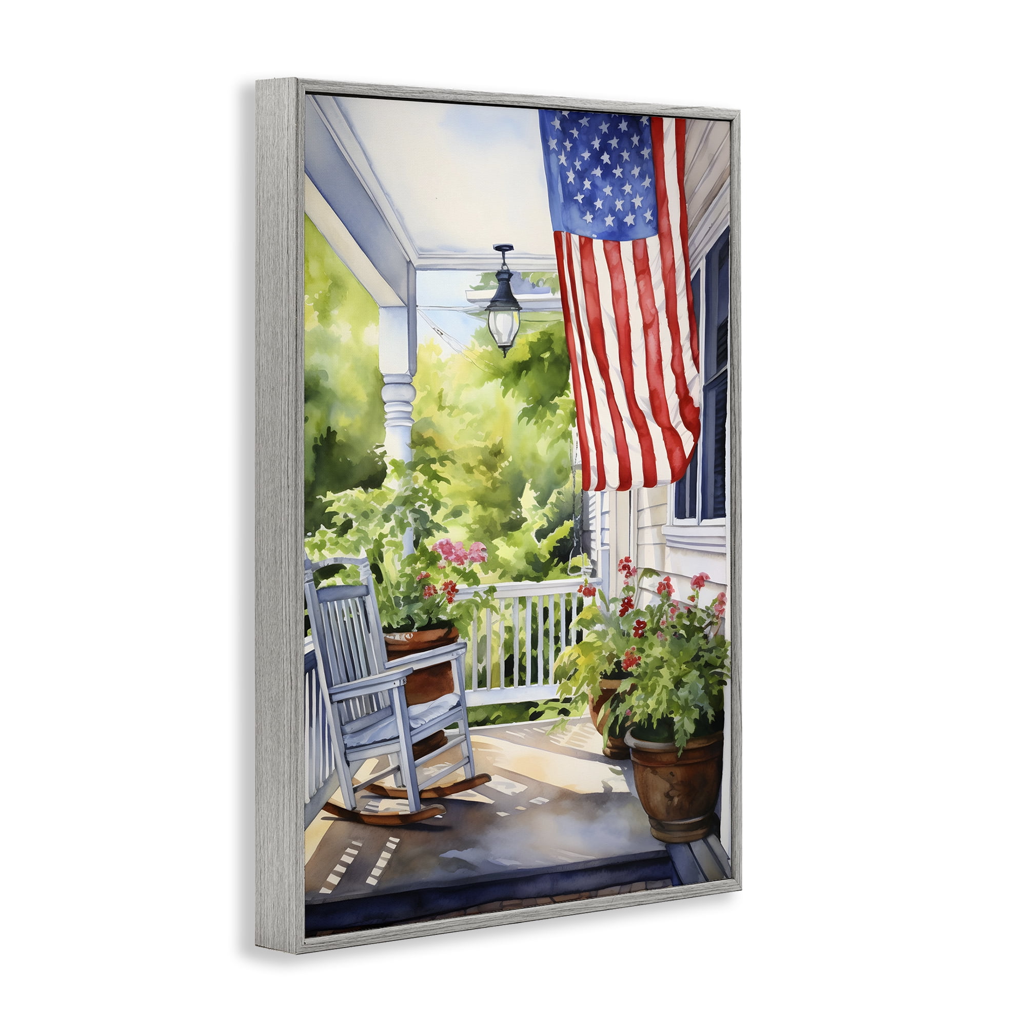 Stupell Industries Patriotic Summer Porch Scenery Painting Gray Framed Art Print Wall Art, 20 x 30