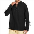 thumbnail image 6 of Fengactive Men's Lace Up Shirts Casual Long Sleeve Mock Neck Solid Color Henley Blouse Drawstring Arm Banded Tops, 6 of 6