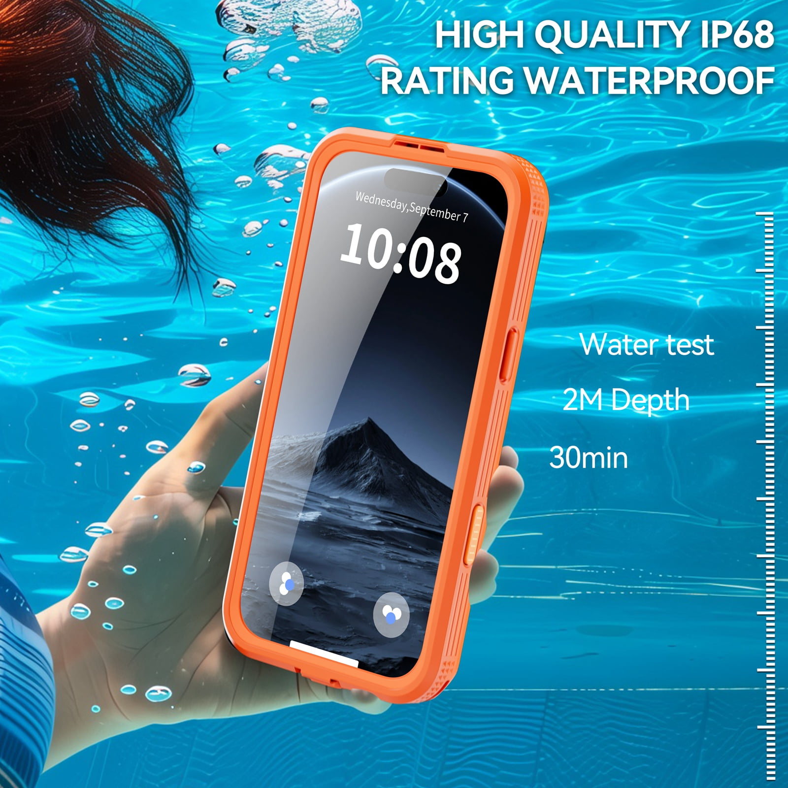 Dteck for iPhone 17 Pro Max Waterproof Case Compatible with MagSafe, Magnetic Waterproof Full Body IP68 Underwater Case Built-in Screen Protector Military Grade Shockproof Case for Men Women,Orange