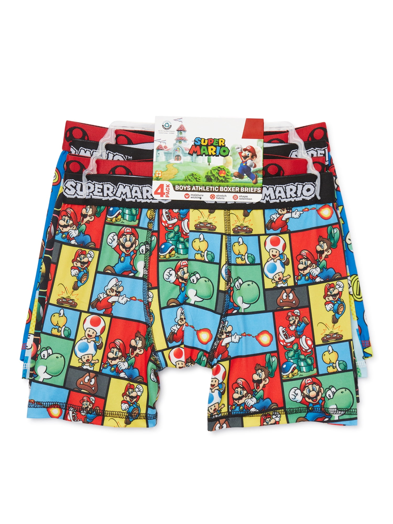 Super Mario Bros Boys All Over Print Boxer Briefs Underwear, 4