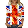thumbnail image 2 of LYEAA Women 3/4 Sleeve UK Flag Print Shirt, Round Neck Casual Summer Tops, Comfortable Stretchy Fabric Blouse for Beach Vacation Daily Outfits Blue XXL, 2 of 5