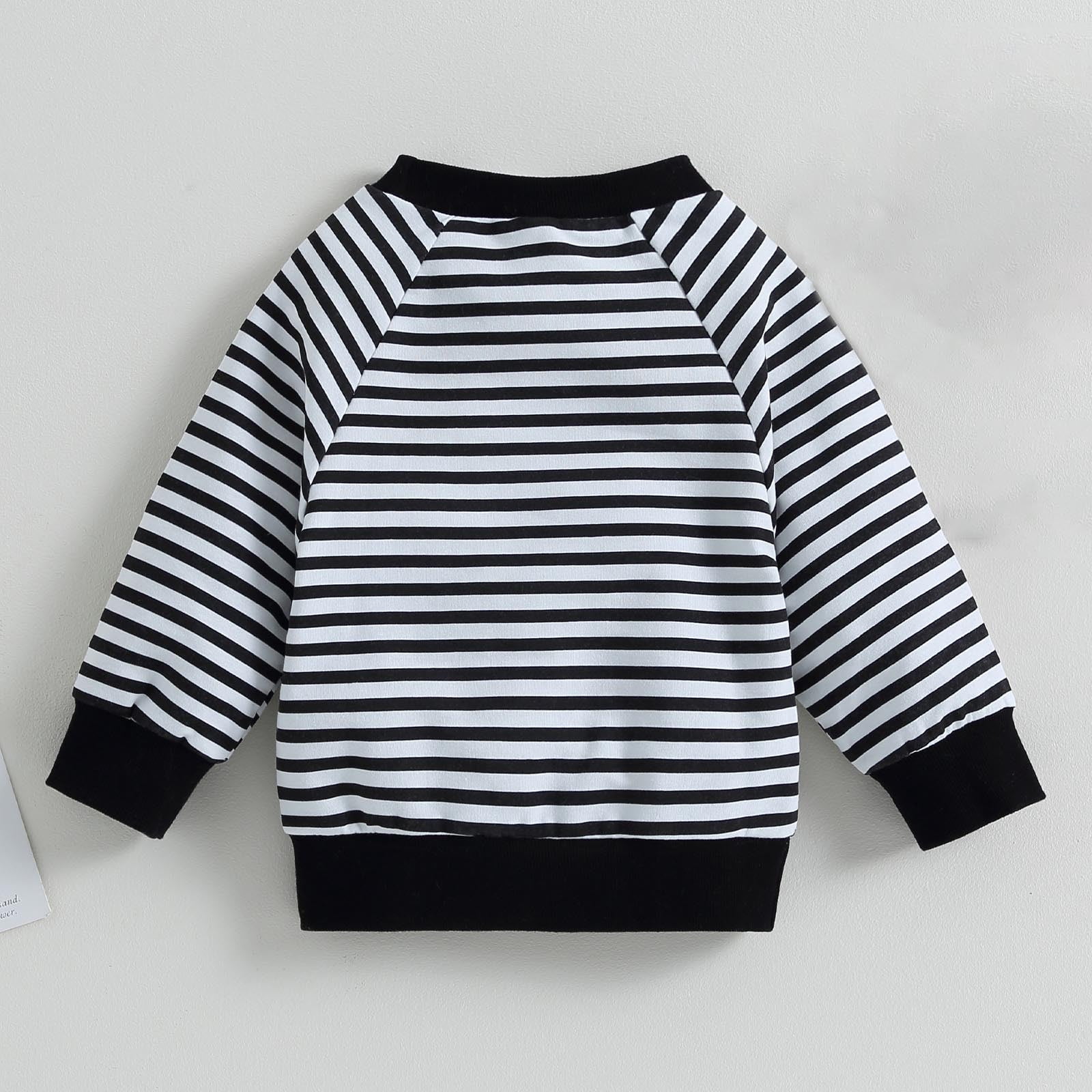 Swuxness Toddler Long Sleeve Sweatshirts, Toddler Fall Tops, Kids Striped Pocket Crew Neck Unhooded Sweatshirt for Boys and Girls Black, 18-24 Months