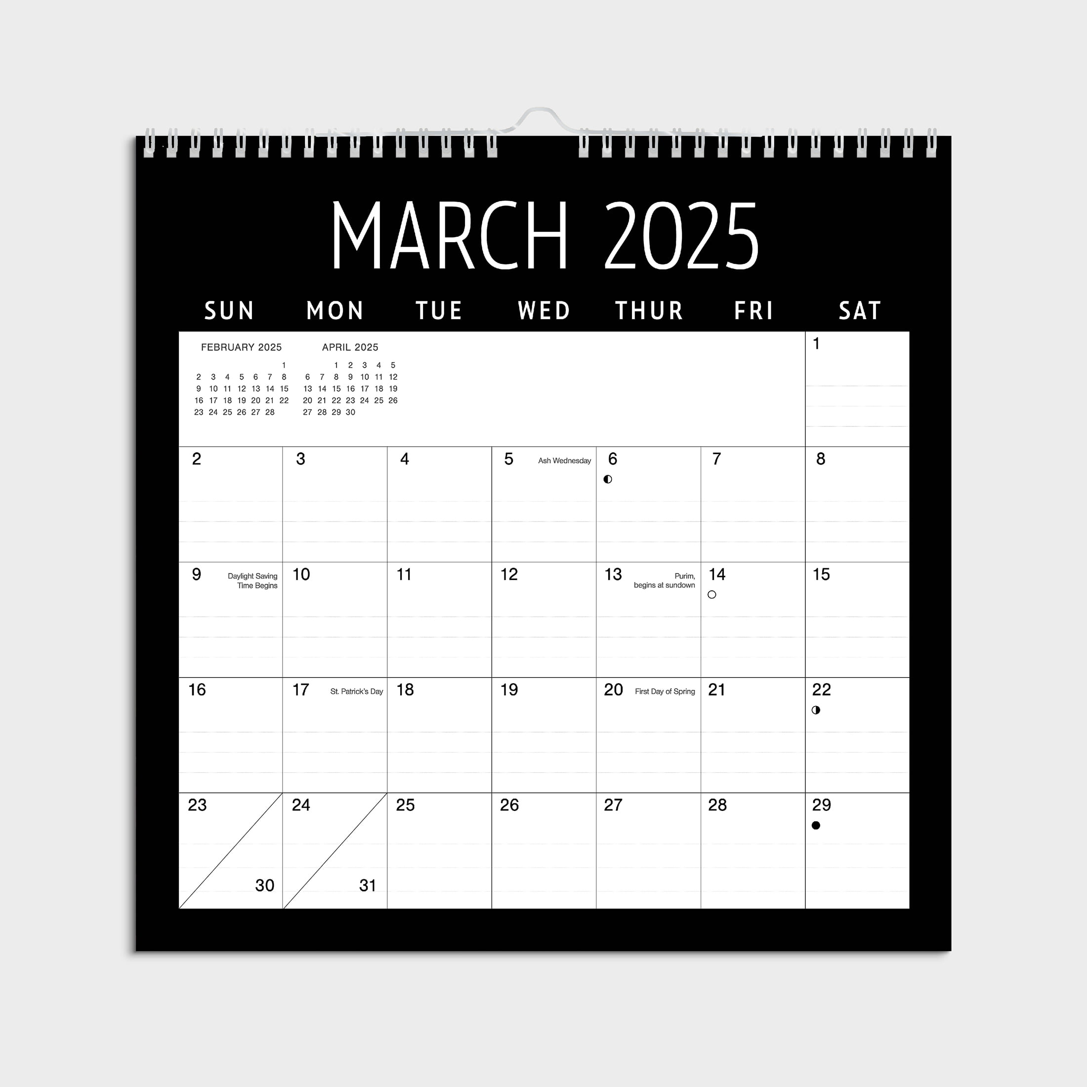 2025- 12 Month Cal-Spiral Black Border-12x12 Spiral Bound by Pen+Gear