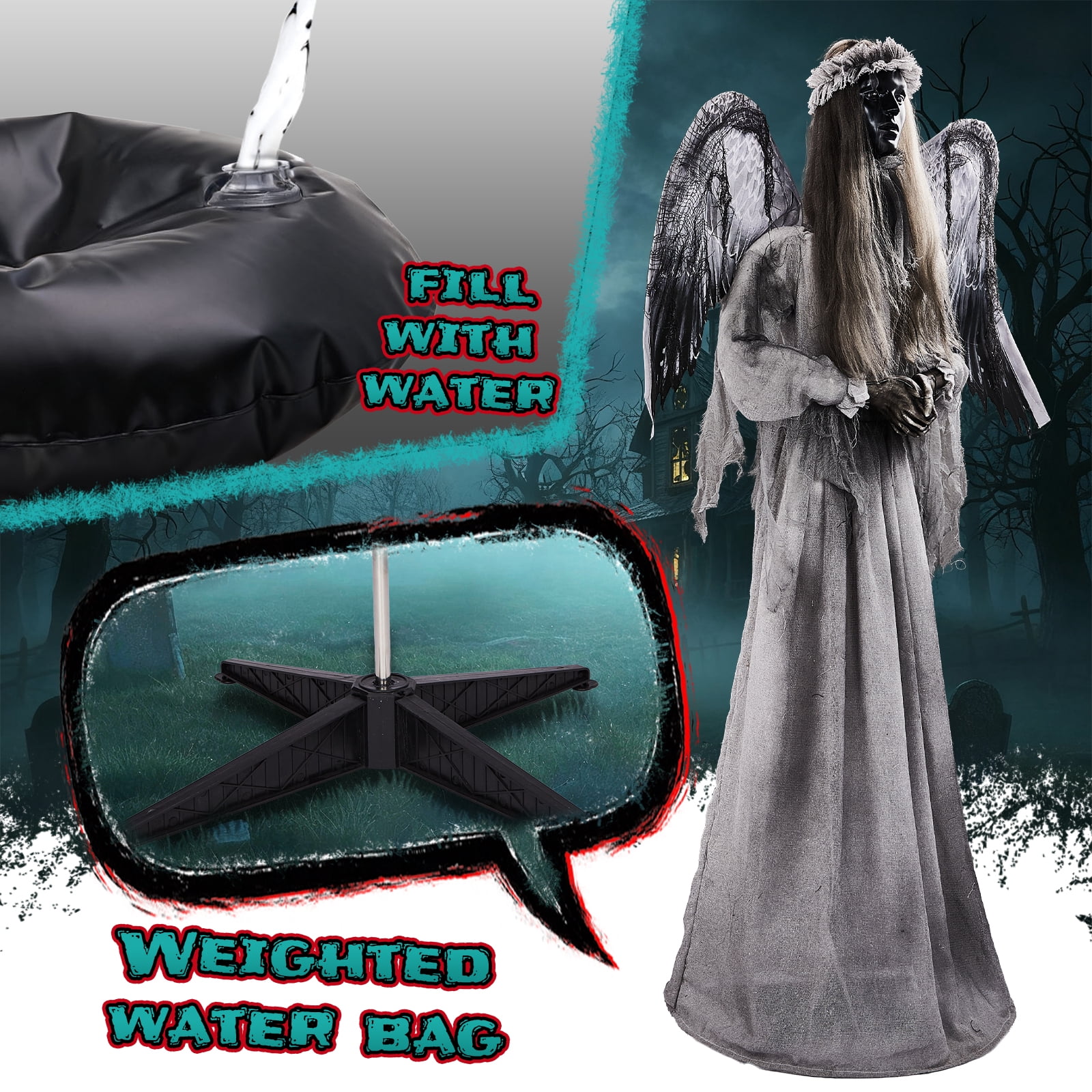Astoutdoor 5.7 ft Halloween Weeping Angel Animatronic Decoration with Red Light-Up Eyes, Sound-Activated Motion, and Screaming Sound Effects, Battery Operated