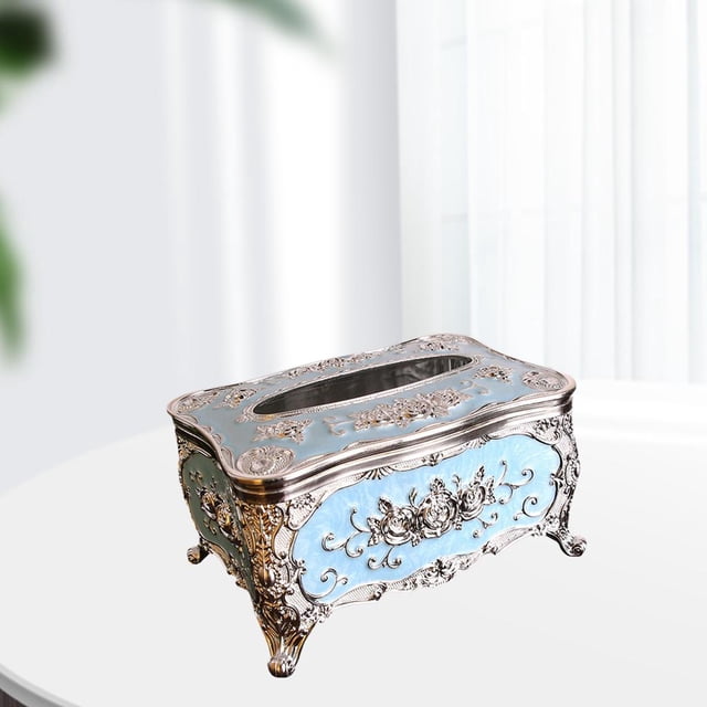 Soporte de caja de pañuelos de acrílico Caja de cubierta de tejido extraíble rústica Servilletero de vintage para sa de Hotel Restauran azul pteado perfecl Sostenedor del tejido