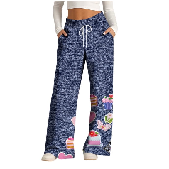 Pants for Women Trendy,Women's Wide Leg Jeans High Waisted Straight Leg Loose Stretchy Denim Pants Baggy Faux Jean with Pockets