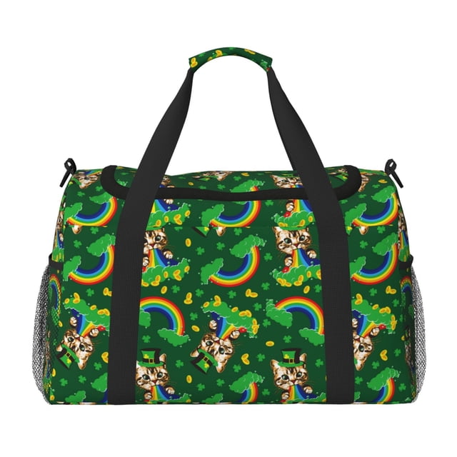 Balery Cat St Patrick's day Bolsa de Gimnasio para Mujeres, Bolsa de Viaje con Bolsillo Húmedo, Bolsa de Fin de Semana para Mujeres, Bolsa de Viaje Resistente al Agua