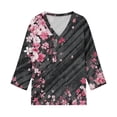 thumbnail image 5 of Womens 3/4 Length Sleeve V Neck Tunic Tops Casual Floral Printed Loose Fit Dressy Blouses for Work Black S, 5 of 5
