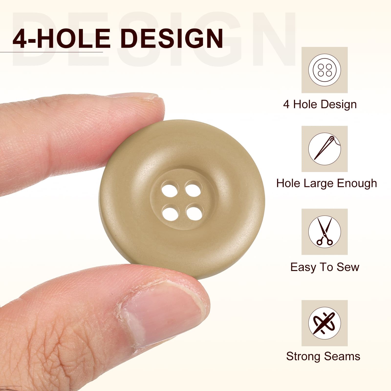 Uxcell 50pcs Sewing Button 30mm 4 Holes Resin Round Crafting Buttons, Brown