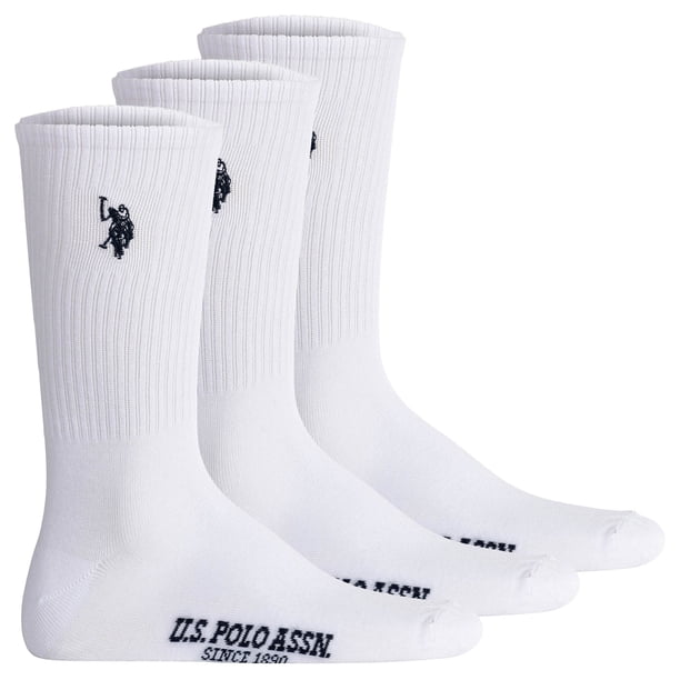 U.S. POLO ASSN. Calcetines de tenis para hombre, paquete de 3 - calcetines deportivos, logotipo, mezcla de algodón Blanco 43-46
