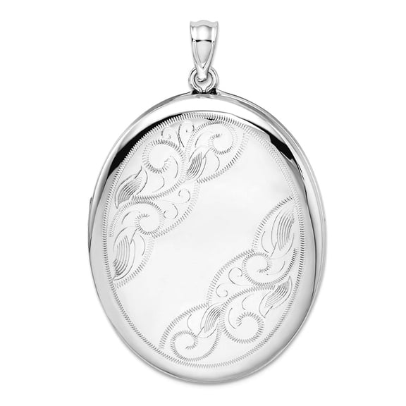 925 Sterling Silver Polished Patterned Holds 2 photos With Side Swirls 34mm Oval Locket Locket Necklace for Women