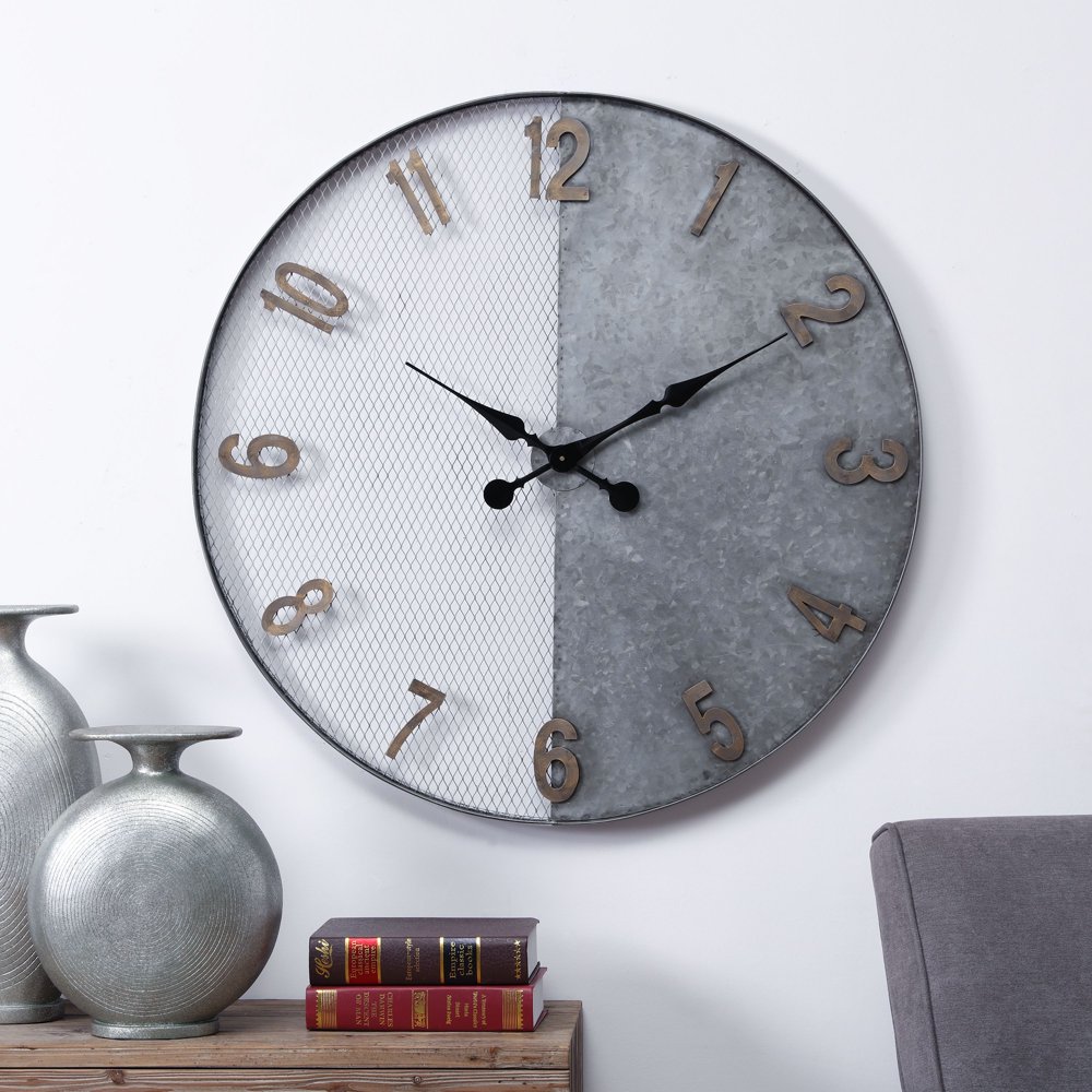 Southern Enterprises Corya Oversized 36" Wall Clock, Galvanized Silver