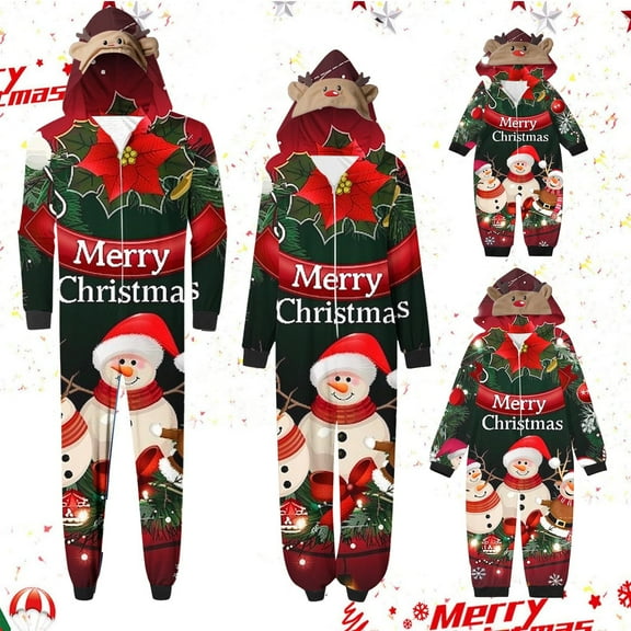 Odeerbi Christmas Onesie Pajamas for Family Holiday Sleep Jumpsuit Long Sleeve Family Christmas Pajamas Matching Sets Dad Printed Loungewear Jumpsuit Sleepwear Xmas PJs Set Red