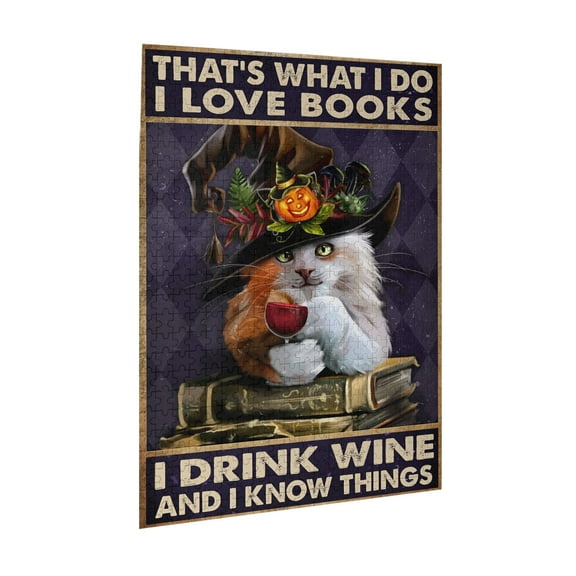 Cat Poster, That’s What I Do I Love Books I Drink Wine And I Know Things Poster,Jigsaw Puzzle 500 Puzzle Pieces,Puzzle Enthusiasts