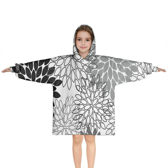 Black Floral and Petal Pattern Blanket Hoodies for Kids 6-13YR Oversize Wearable Blanket Hoodies for Boys Girls Teens
