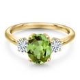 thumbnail image 3 of Gem Stone King 10K Yellow Gold Green Peridot and White Moissanite Engagement Ring for Women | 2.56 Cttw | Oval 9X7MM | Gemstone August Birthstone | Size 9, 3 of 7