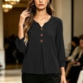 thumbnail image 6 of Edvintorg Womens Tops Trendy Long Sleeve V Neck Loose Casual Lightweight Pullover Top with Button Womens Clothing Black L, 6 of 7