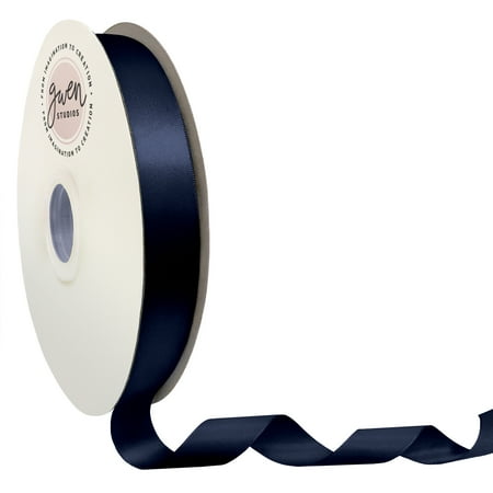 UPC: 0810056347536 | Navy Blue Double Faced Satin Ribbon for Crafts  7/8  x 100 Yards by Gwen Studios
