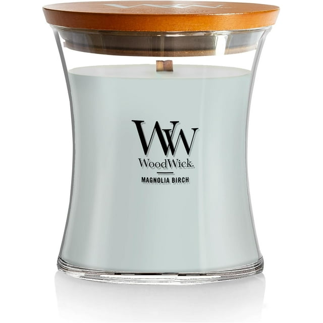 WoodWick Magnolia Birch Scented Medium Hourglass Candle, Crackles as it Burns, Great for Gifting, 9.7oz